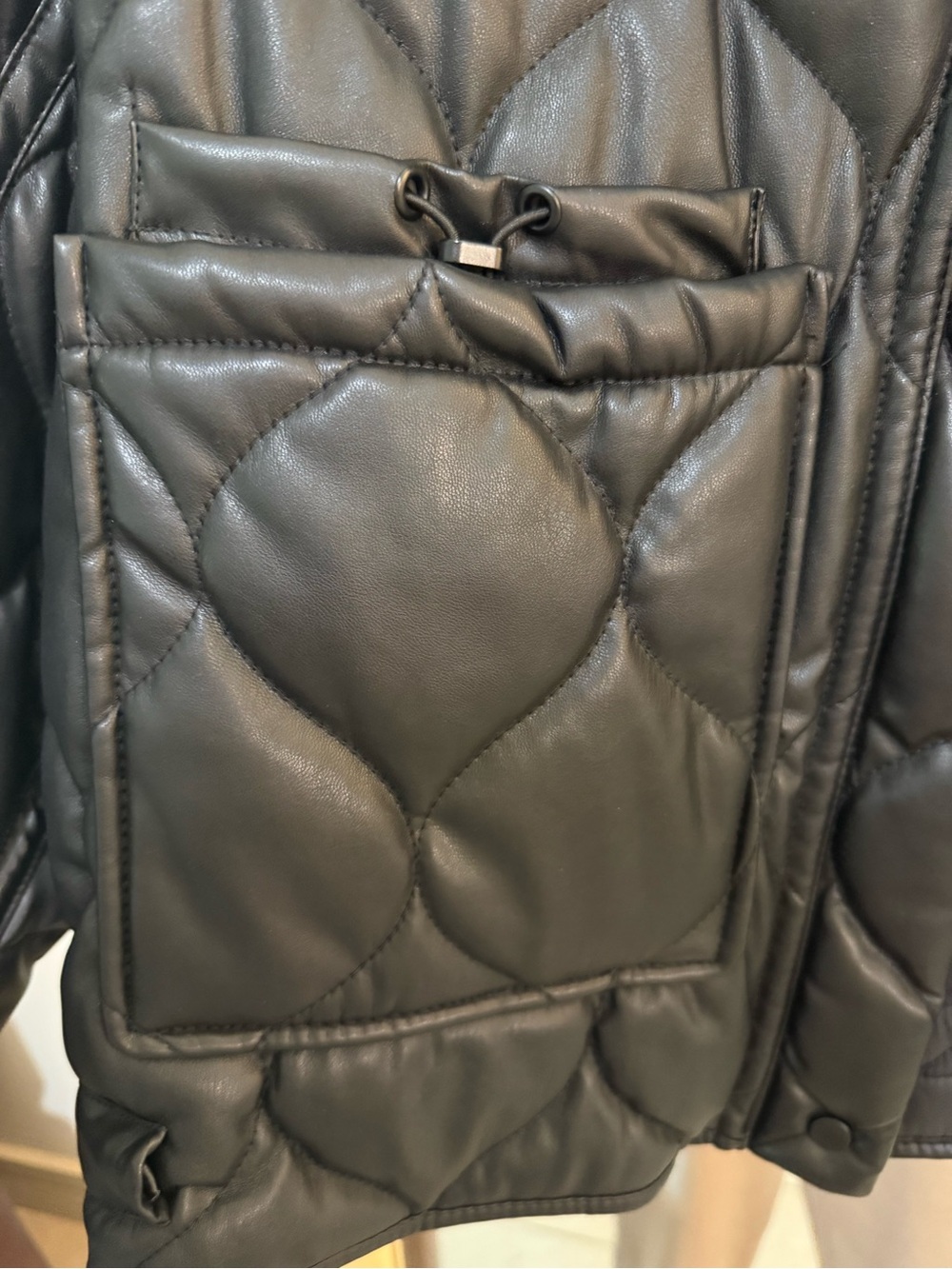 ZARA Black Faux Leather Oversized Quilted Bomber Jacket - Picture 5 of 6